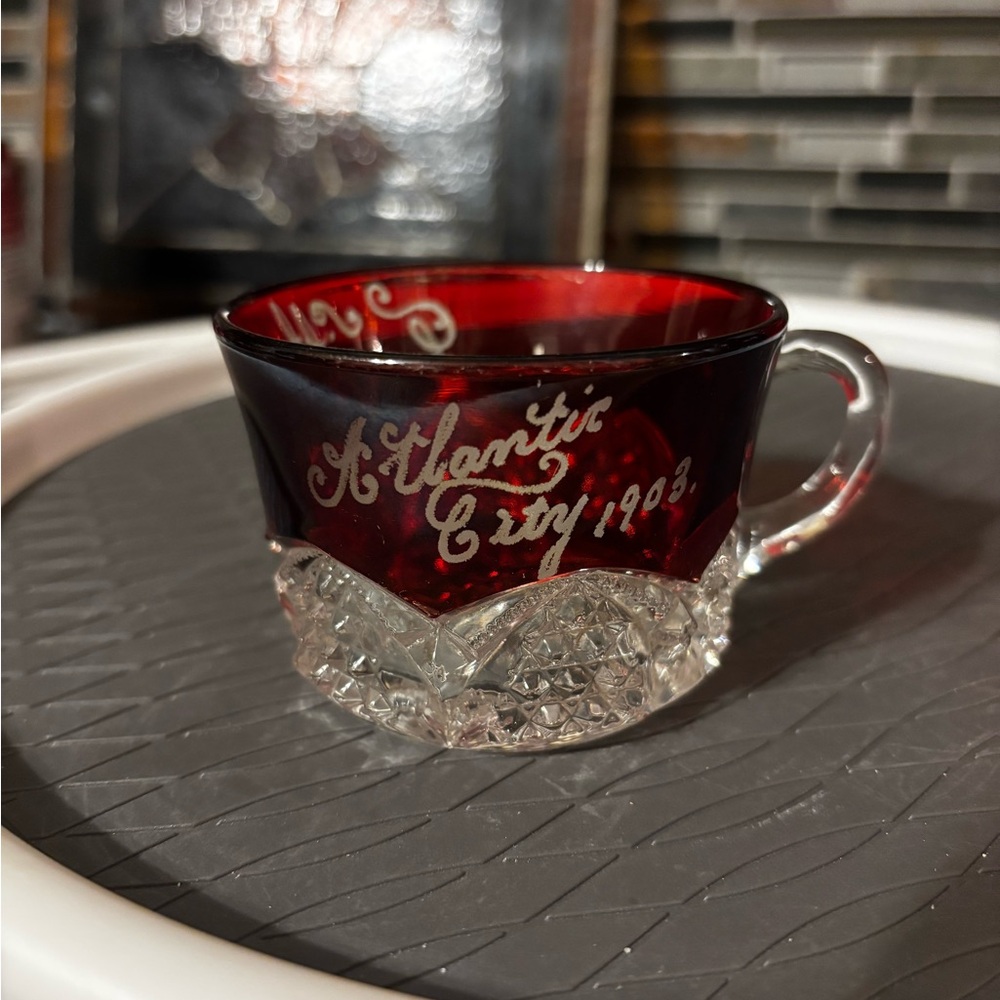 Vintage Atlantic City Red and Clear Glass Cup